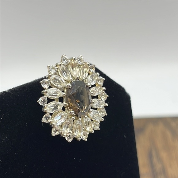 SMOKEY QUARTZ PENDANT WITH WHITE TOPAZ IN STERLING SILVER 5.62CTS 925 - Picture 7 of 10